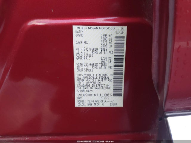 5N1AZ2MHXGN111086 Nissan MURANO S