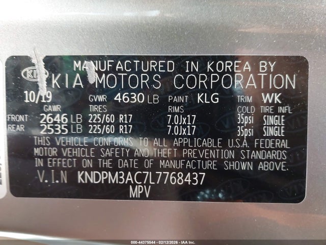 Продажа на аукционе авто 2020 Kia Sportage Lx, vin: KNDPM3AC7L7768437, номер лота: 44375544