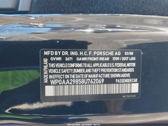 2008 PORSCHE CAYMAN WP0AA29858U762069 Photo 8