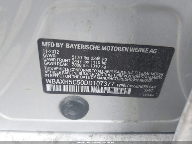 44375551 :رقم المزاد ، WBAXH5C50DD107377 vin ، 2013 Bmw 528i Xdrive مزاد بيع