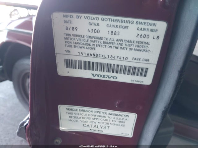 Aukcja sprzedaży 1990 Volvo 240 Dl, vin: YV1AA885XL1847410, numer aukcji: 44375560