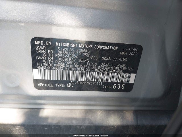 2022 MITSUBISHI OUTLANDER JA4J3UA85NZ074163 Photo 8