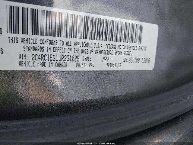 Aukcja sprzedaży 2018 Chrysler Pacifica Touring L Plus, vin: 2C4RC1EG1JR331025, numer aukcji: 44375594