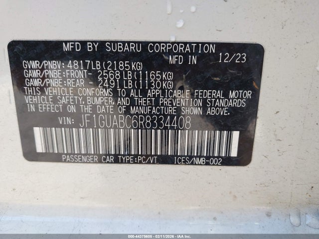 44375605 :رقم المزاد ، JF1GUABC6R8334408 vin ، 2024 Subaru Impreza Base 5-door مزاد بيع
