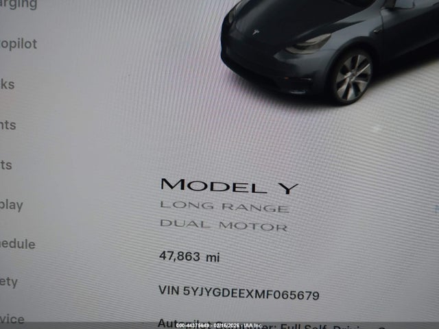Aukcja sprzedaży 2021 Tesla Model Y Long Range Dual Motor All-wheel Drive, vin: 5YJYGDEEXMF065679, numer aukcji: 44375649