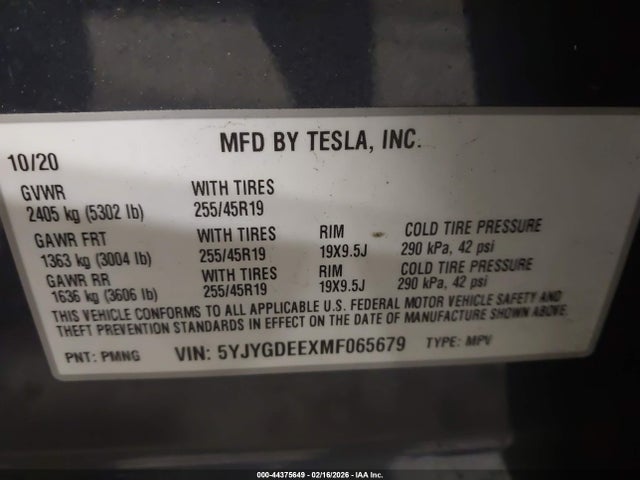 2021 TESLA MODEL Y 5YJYGDEEXMF065679 Photo 8