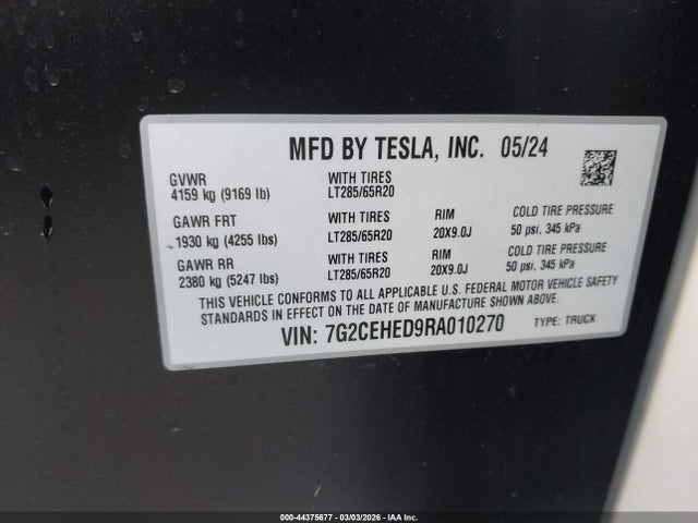Aukcja sprzedaży 2024 Tesla Cybertruck All-wheel Drive, vin: 7G2CEHED9RA010270, numer aukcji: 44375677