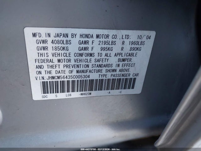Aukcja sprzedaży 2005 Honda Accord 2.4 Lx, vin: JHMCM56435C005304, numer aukcji: 44375708