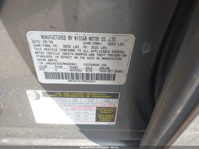 Aukcja sprzedaży 2007 Infiniti M35, vin: JNKAY01E07M302963, numer aukcji: 44375732
