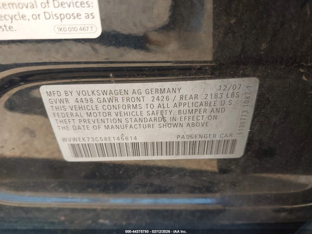 2008 VOLKSWAGEN PASSAT WVWEK73C58E145614 Photo 8