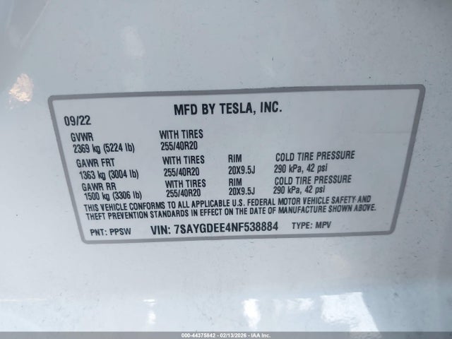 2022 TESLA MODEL Y 7SAYGDEE4NF538884 Photo 8