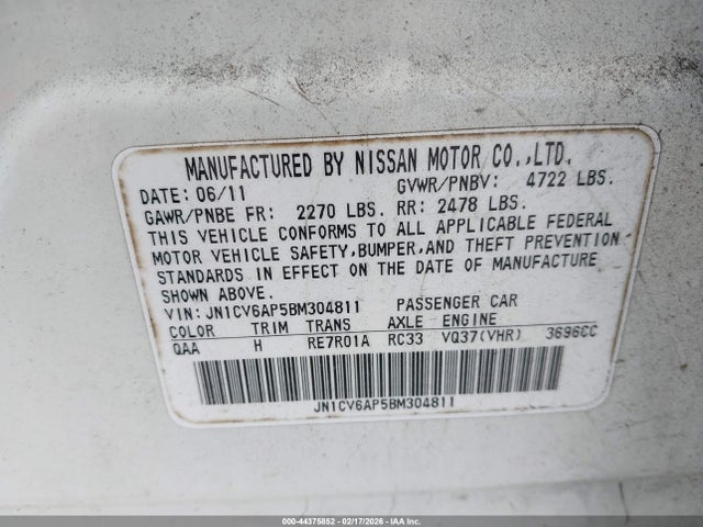 Продажа на аукционе авто 2011 Infiniti G37 Journey, vin: JN1CV6AP5BM304811, номер лота: 44375852
