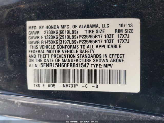 Honda Odyssey Ex-l 2014 5FNRL5H60EB041547 Image 9