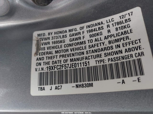Honda Civic Lx 2018 19XFC2F57JE011151 Image 9