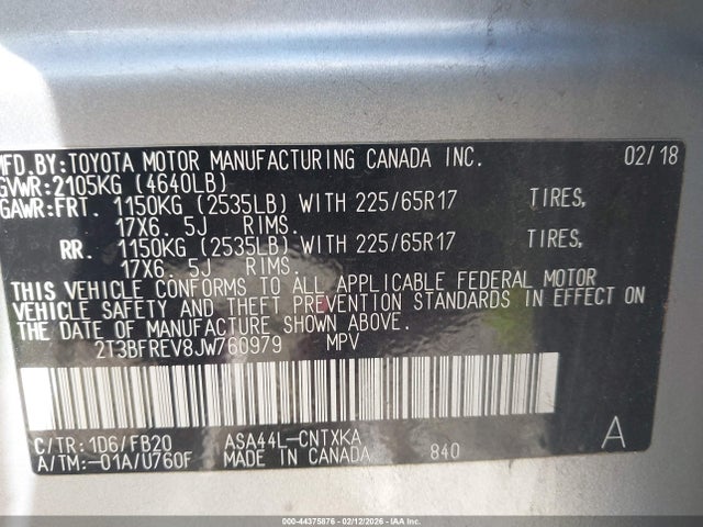 Toyota RAV4 LE 2018 2T3BFREV8JW760979 Image 9