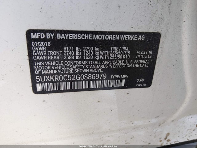 2016 Bmw X5 Xdrive35i მანქანა იყიდება აუქციონზე, vin: 5UXKR0C52G0S86979, აუქციონის ნომერი: 44375887