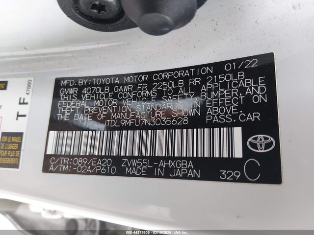 JTDL9MFU7N3035628 Toyota Prius Xle Awd-e