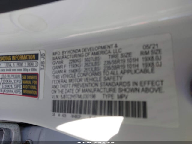 44375930 :رقم المزاد ، 5J8TC2H57ML030196 vin ، 2021 Acura Rdx Technology Package مزاد بيع