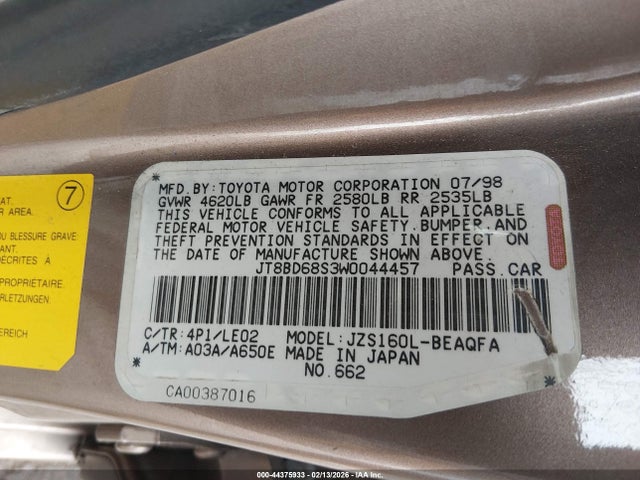 Продаж на аукціоні авто 1998 Lexus Gs 300, vin: JT8BD68S3W0044457, номер лоту: 44375933