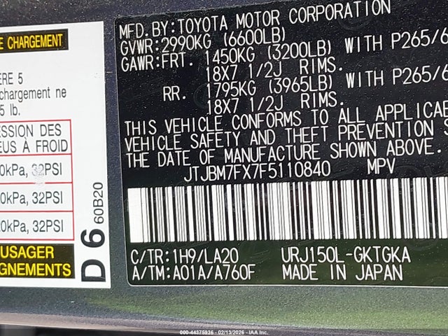 Aukcja sprzedaży 2015 Lexus Gx 460, vin: JTJBM7FX7F5110840, numer aukcji: 44375936