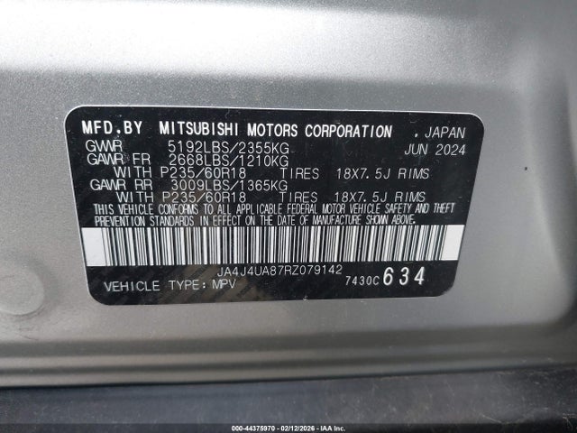 Продаж на аукціоні авто 2024 Mitsubishi Outlander Es 2.5 S-awc, vin: JA4J4UA87RZ079142, номер лоту: 44375970