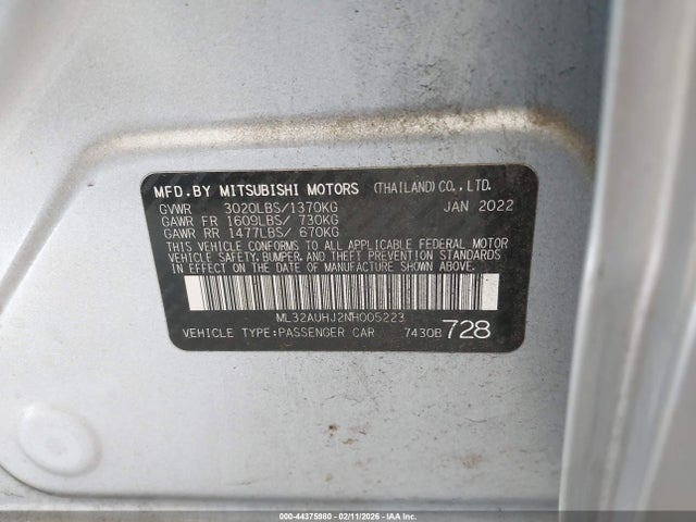 2022 MITSUBISHI MIRAGE ML32AUHJ2NH005223 Photo 8