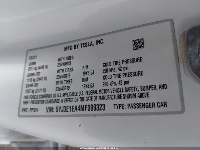 2021 TESLA MODEL 3 5YJ3E1EA4MF099323 Photo 8