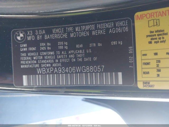 2006 BMW X3 WBXPA93406WG88057 Photo 8