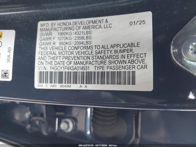 1HGCY1F4XSA014931 Honda ACCORD SE