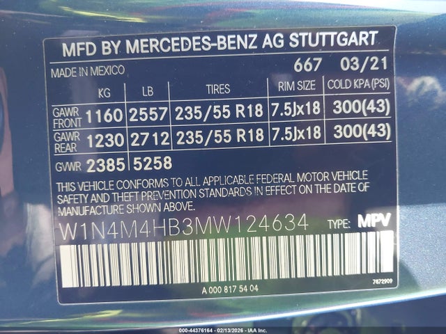 Продажа на аукционе авто 2021 Mercedes-benz Glb 250 4matic, vin: W1N4M4HB3MW124634, номер лота: 44376164