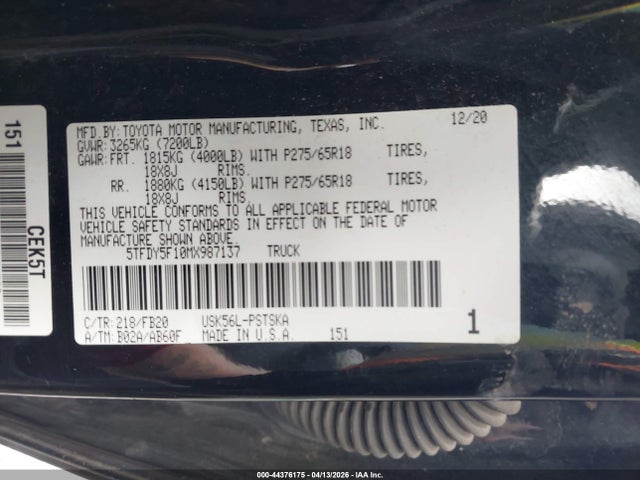2021 TOYOTA TUNDRA 5TFDY5F10MX987137 Photo 8