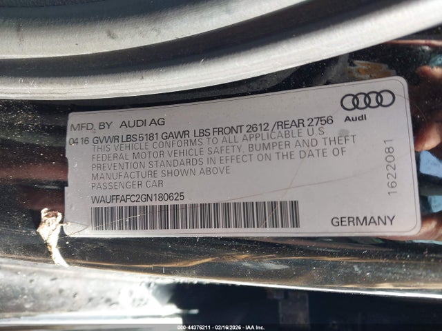 Aukcja sprzedaży 2016 Audi A6 2.0t Premium, vin: WAUFFAFC2GN180625, numer aukcji: 44376211