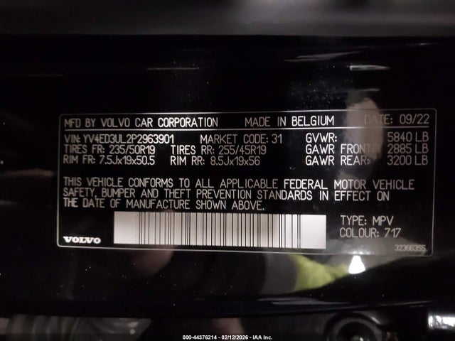 2023 Volvo Xc40 Recharge Pure Electric Twin Plus მანქანა იყიდება აუქციონზე, vin: YV4ED3UL2P2963901, აუქციონის ნომერი: 44376214
