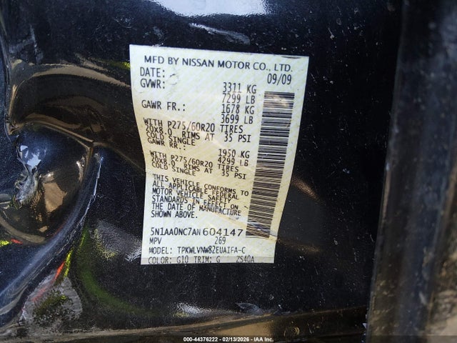 Продаж на аукціоні авто 2010 Nissan Armada Platinum, vin: 5N1AA0NC7AN604147, номер лоту: 44376222