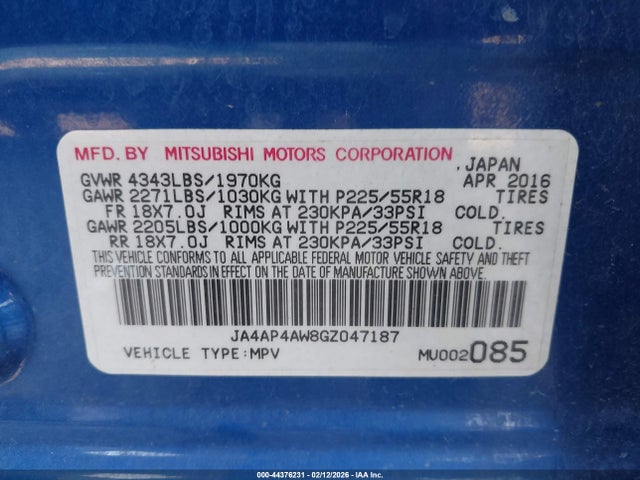 2016 MITSUBISHI OUTLANDER SPORT JA4AP4AW8GZ047187 Photo 8