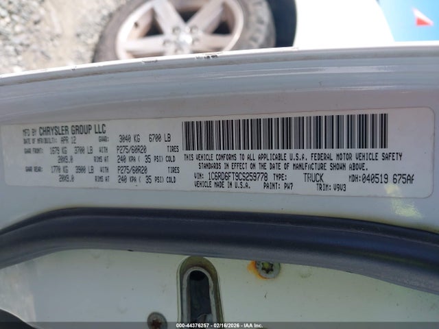 44376257 :رقم المزاد ، 1C6RD6FT9CS259778 vin ، 2012 Ram 1500 St مزاد بيع