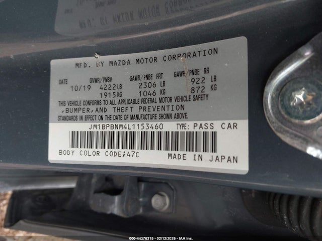 44376315 :رقم المزاد ، JM1BPBNM4L1153460 vin ، 2020 Mazda Mazda3 Premium Package مزاد بيع