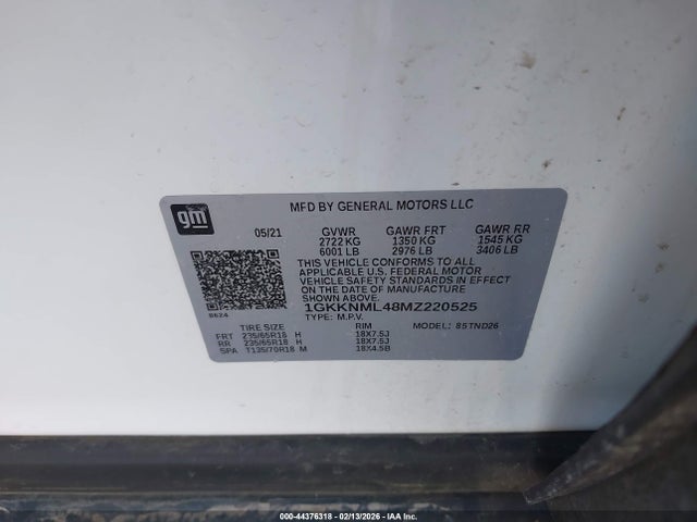 1GKKNML48MZ220525 GMC Acadia Fwd Slt