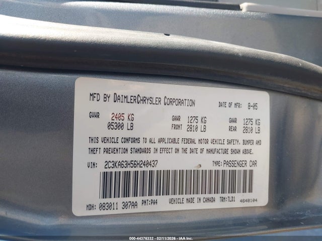 Продажа на аукционе авто 2006 Chrysler 300c, vin: 2C3KA63H56H240437, номер лота: 44376332