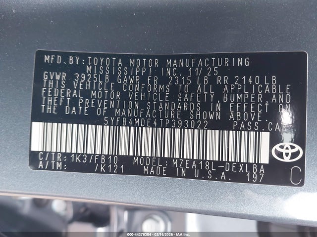 Toyota COROLLA LE 2026 5YFB4MDE4TP393022 Image 9