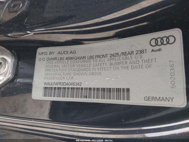 44376385 :رقم المزاد ، WAULFAFR3DA045342 vin ، 2013 Audi A5 2.0t Premium مزاد بيع