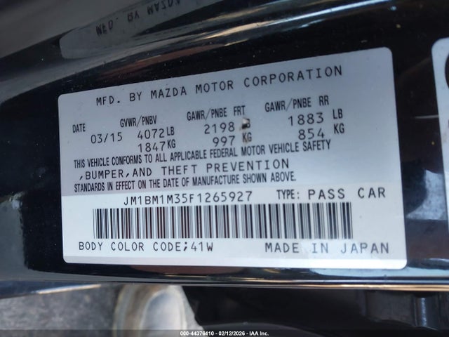 JM1BM1M35F1265927 Mazda MAZDA3