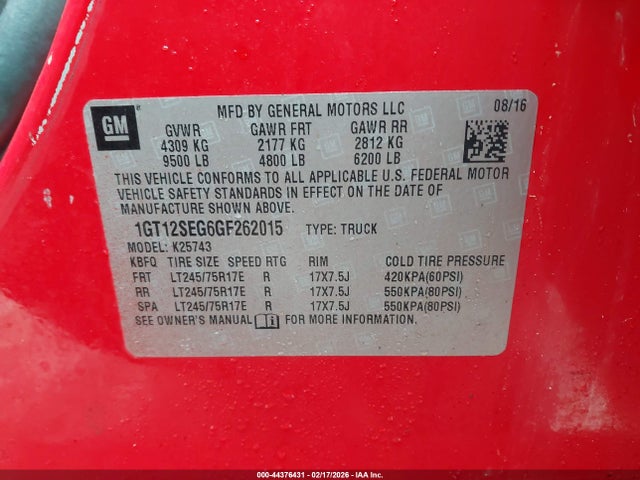 Продаж на аукціоні авто 2016 Gmc Sierra 2500hd Sle, vin: 1GT12SEG6GF262015, номер лоту: 44376431
