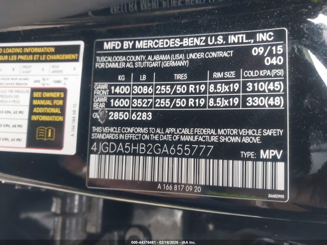 4JGDA5HB2GA655777 Mercedes-Benz Gle 350 4matic