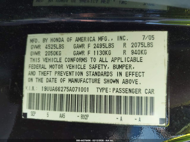 2005 ACURA TL 19UUA66275A071001 Photo 8