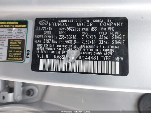 KM8SMDHF9GU144481 Hyundai Santa Fe Se