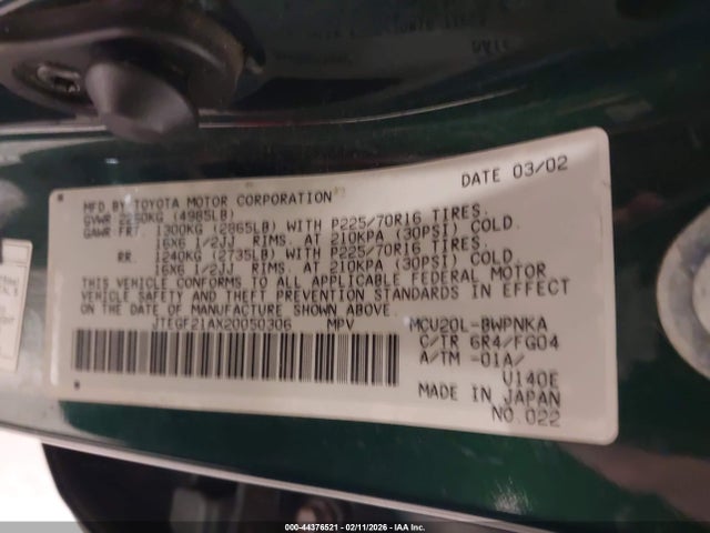 2002 TOYOTA HIGHLANDER JTEGF21AX20050306 Photo 8