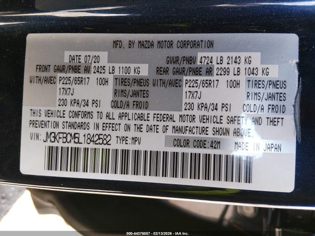 Aukcja sprzedaży 2020 Mazda Cx-5 Touring, vin: JM3KFBCM5L1842582, numer aukcji: 44376557