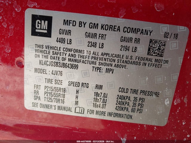 Aukcja sprzedaży 2018 Buick Encore Essence, vin: KL4CJGSB3JB643699, numer aukcji: 44376558