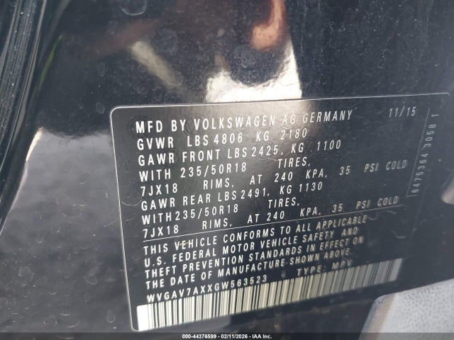 WVGAV7AXXGW563523 Volkswagen TIGUAN SE